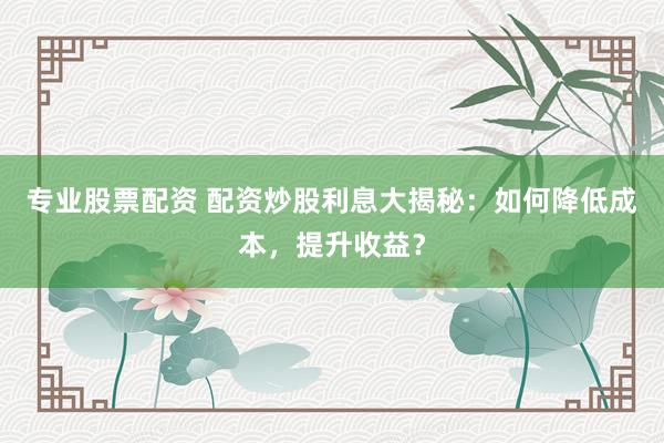 专业股票配资 配资炒股利息大揭秘：如何降低成本，提升收益？