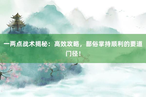 一两点战术揭秘：高效攻略，鄙俗掌持顺利的要道门径！