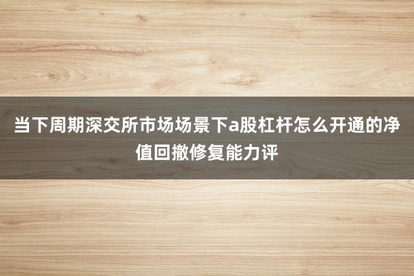 当下周期深交所市场场景下a股杠杆怎么开通的净值回撤修复能力评