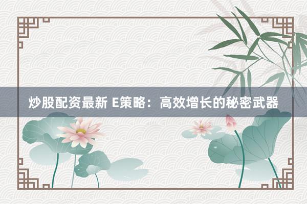炒股配资最新 E策略:高效增长的秘密武器