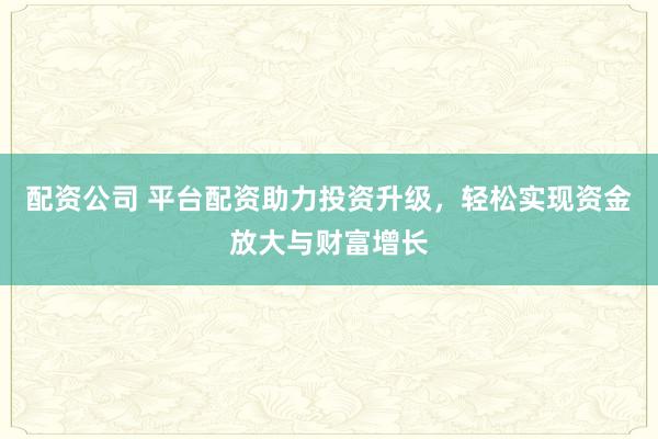 配资公司 平台配资助力投资升级，轻松实现资金放大与财富增长