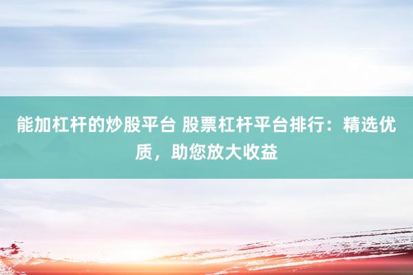 能加杠杆的炒股平台 股票杠杆平台排行：精选优质，助您放大收益