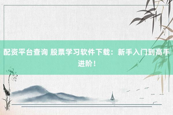 配资平台查询 股票学习软件下载：新手入门到高手进阶！