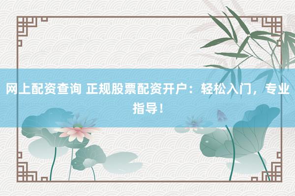 网上配资查询 正规股票配资开户：轻松入门，专业指导！